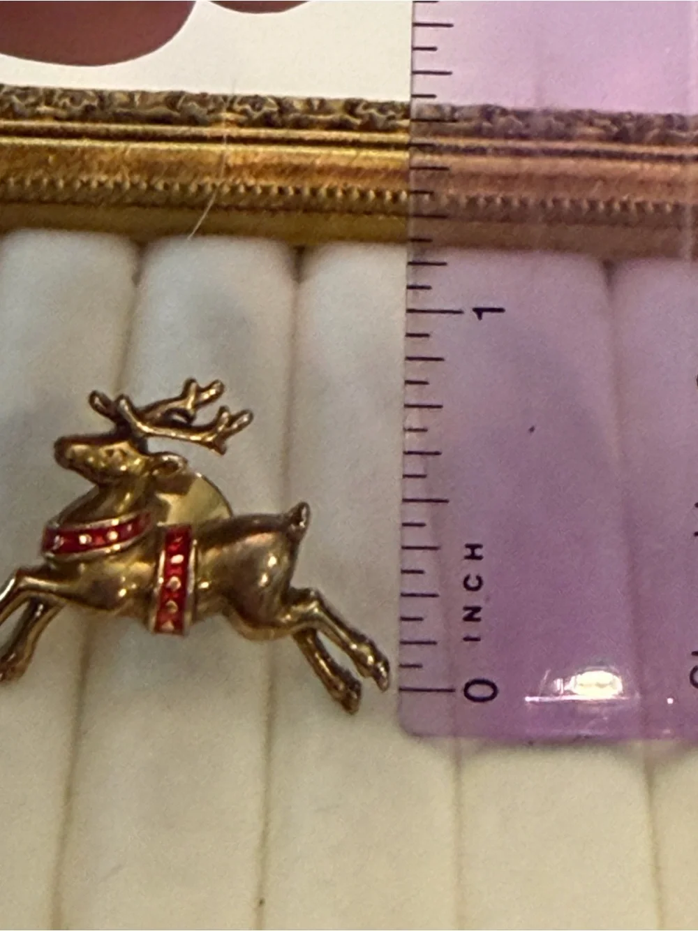 VTG Christmas Leaping Reindeer Red Gold Tone Enamel Animal Pin Avon Holiday